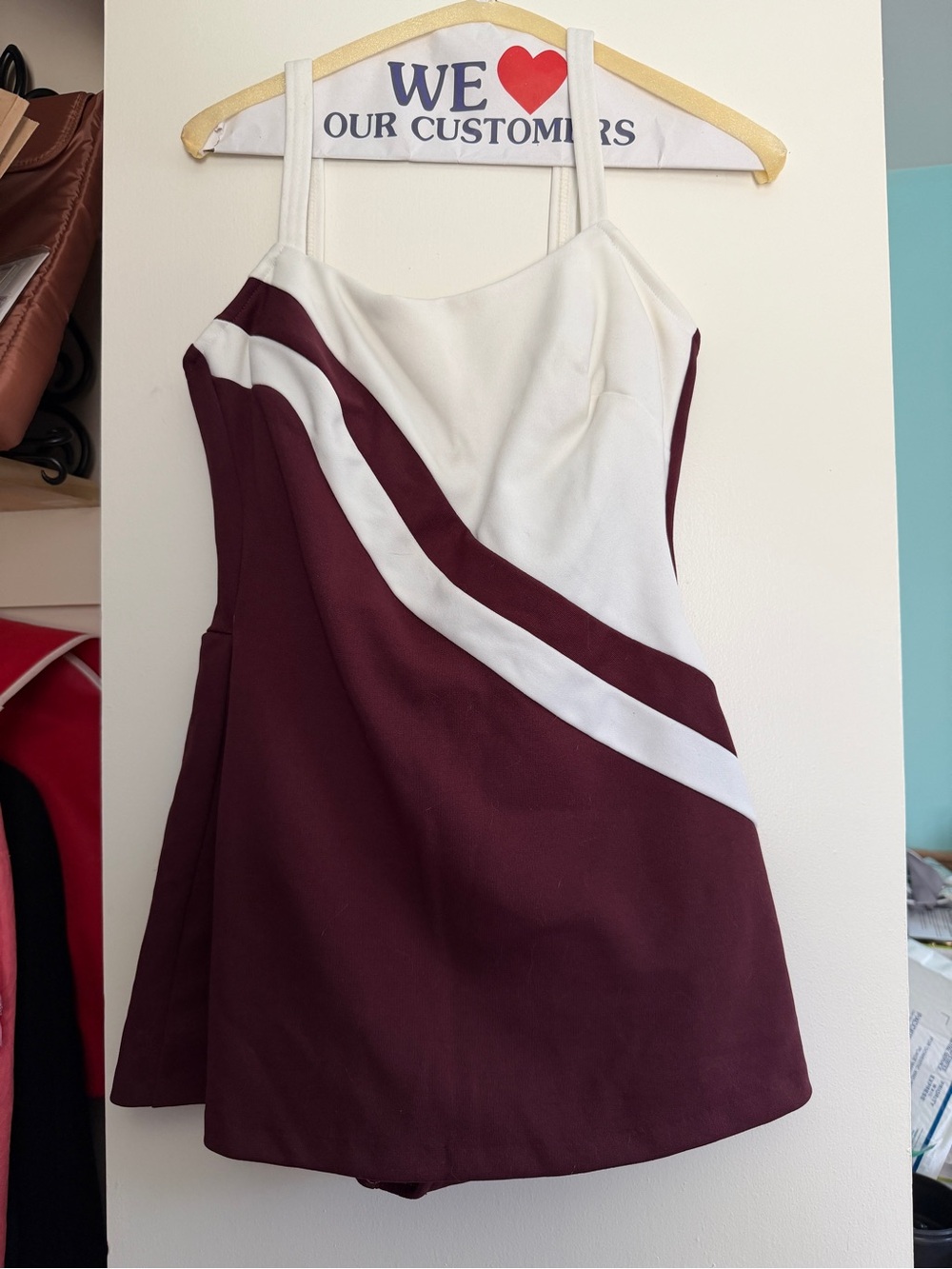 Vintage Maroon and White Striped A-Line swim dress